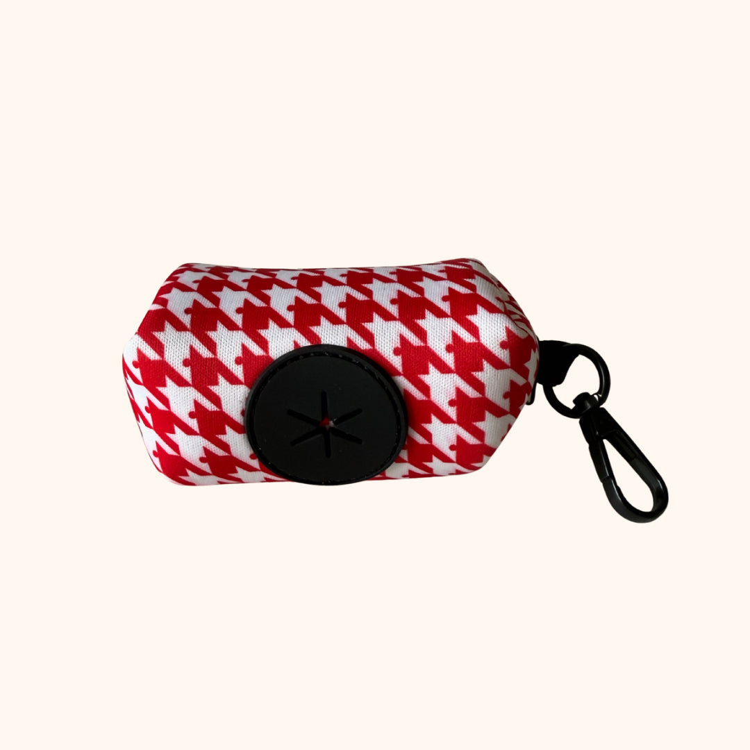 Red Houndstooth Clip On Poop Bag Holder