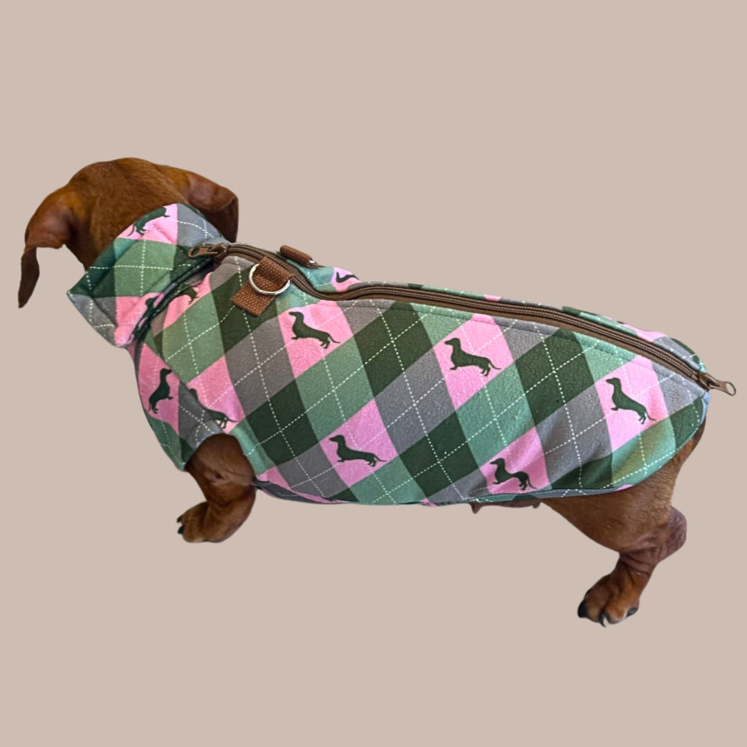 Pink Rosewood Argyle Fleece Dachshund Dog Jumper