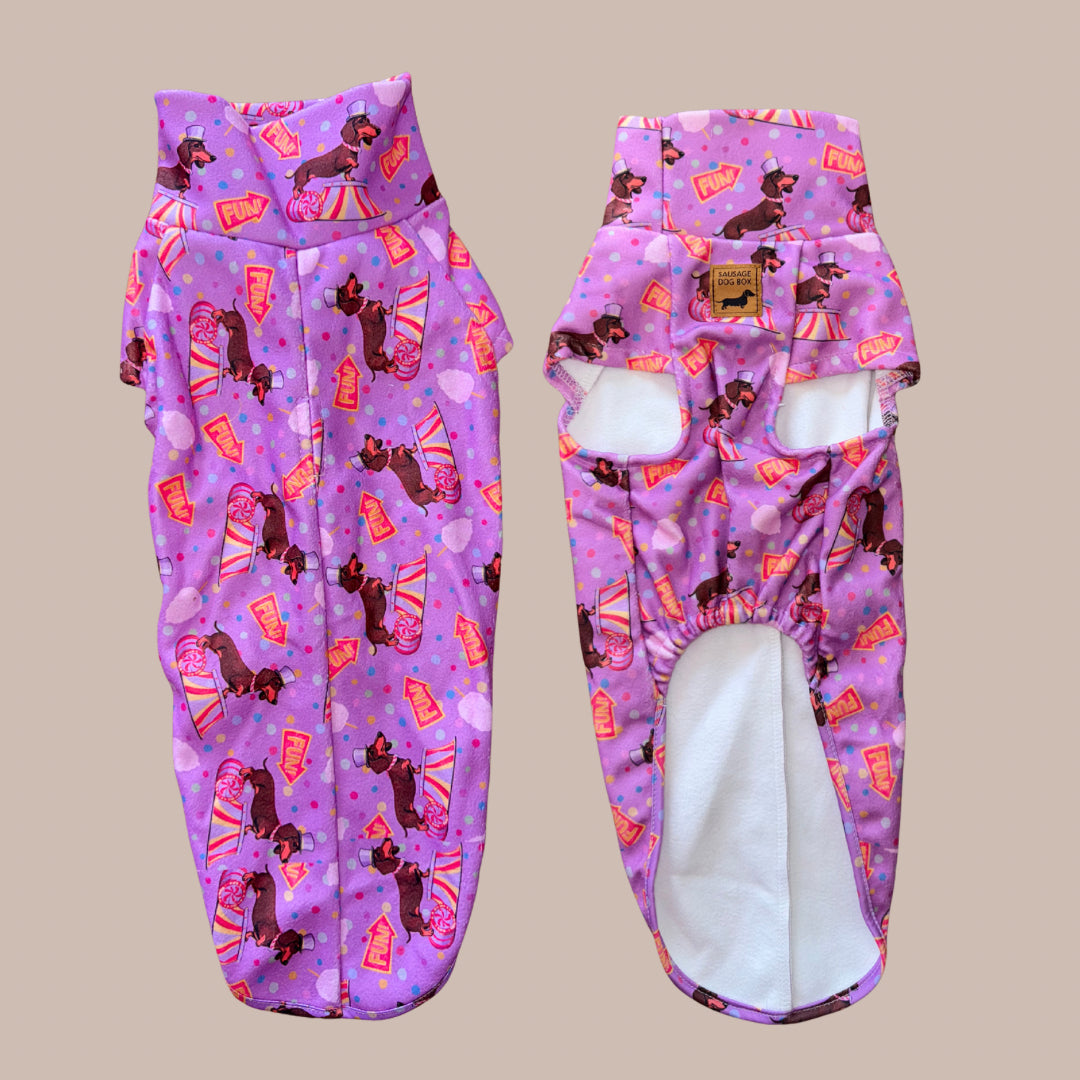 Fun Floss Purple Circus Dachshund Fleece Jumper / Sweater | Sausage Dog Box
