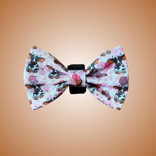 Howdy Cowgirl Pink Cow Dachshund Dog Bow Tie