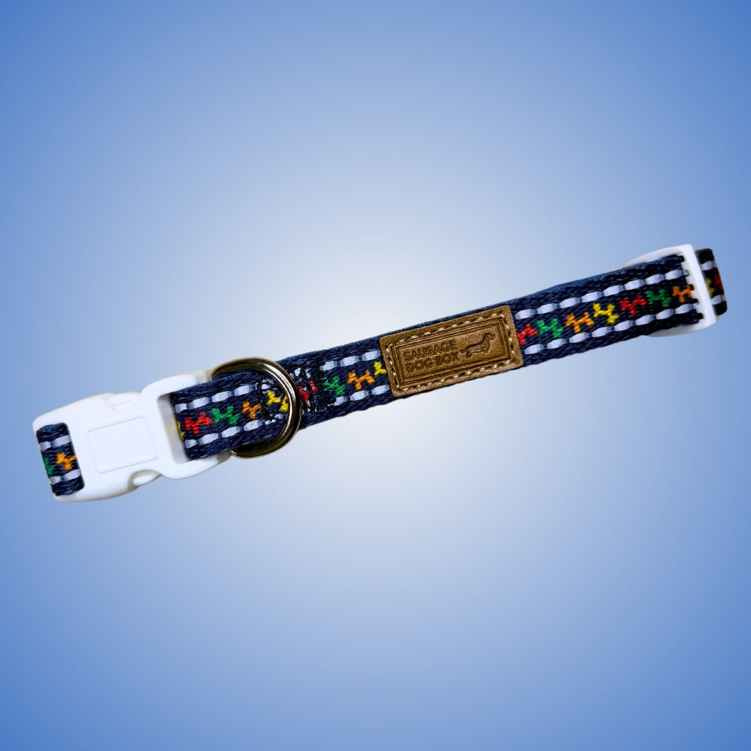 Navy Balloon Dog Adjustable Dachshund Collar - Sausage Dog Box