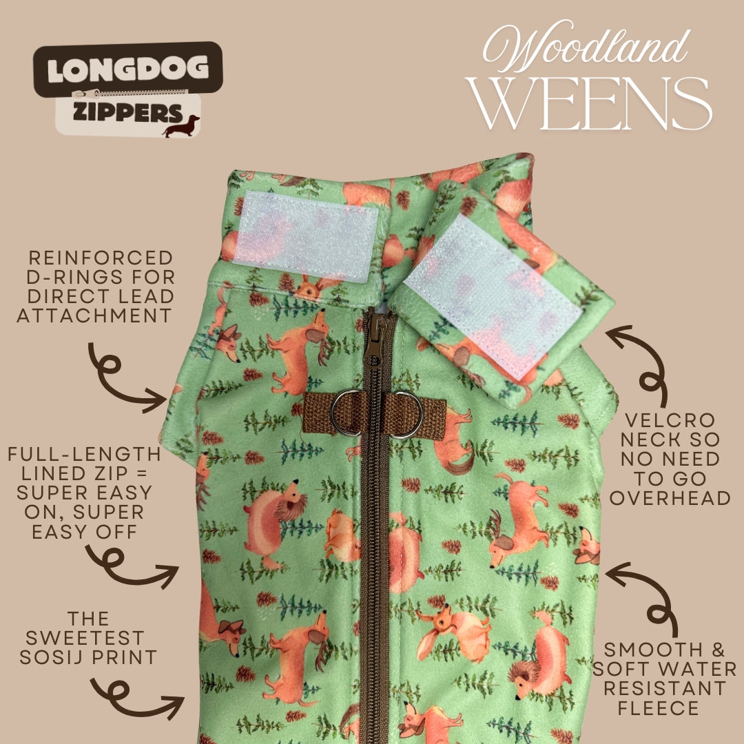Woodland Weens Christmas Dachshund Jumper - Long Dog Zipper Fleece