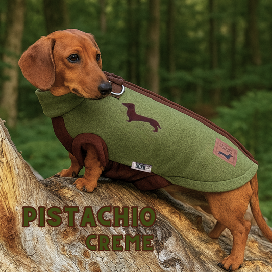 Pistachio Waterproof Dachshund Harness Fleece | DoxieDri by Sausage Dog Box