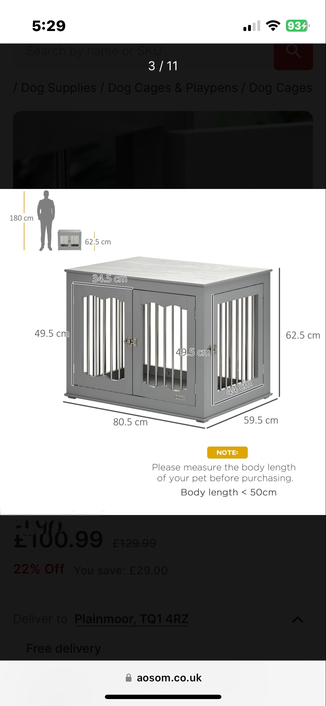 Sausage Dog Box Stylish Dachshund Dog Crate Bed - Grey