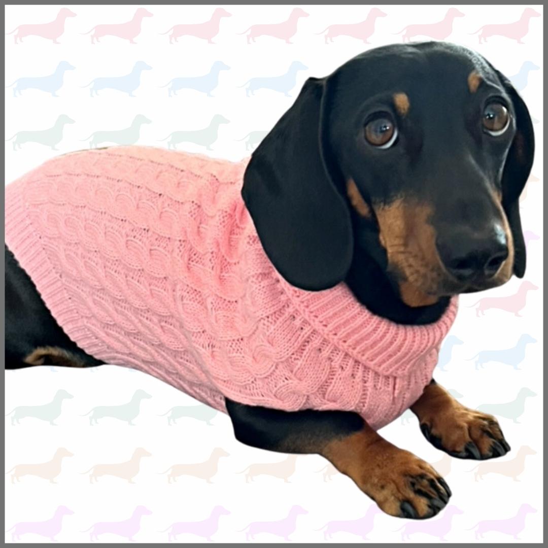"Powder Puff Pink" Luxury Cable Knit Dachshund Jumper - Sausage Dog Box