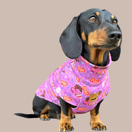 Fun Floss Purple Circus Dachshund Fleece Jumper / Sweater | Sausage Dog Box