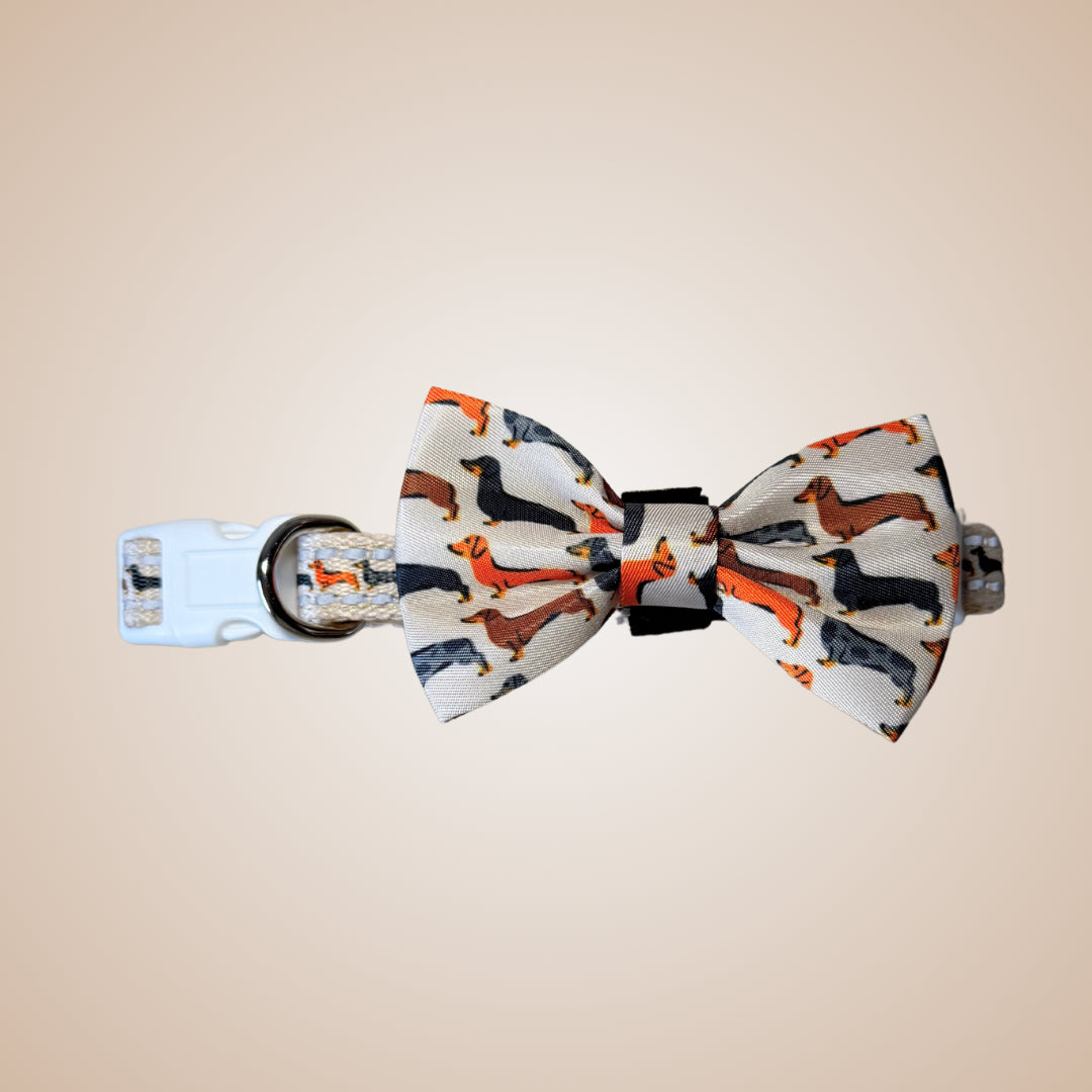 Beige Sophisticated Sausage Dachshund Bow Tie