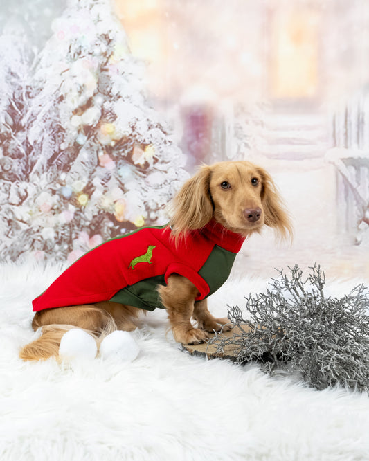Mistletoe Kisses Waterproof Dachshund Harness Fleece | Sausage Dog Box DoxieDri
