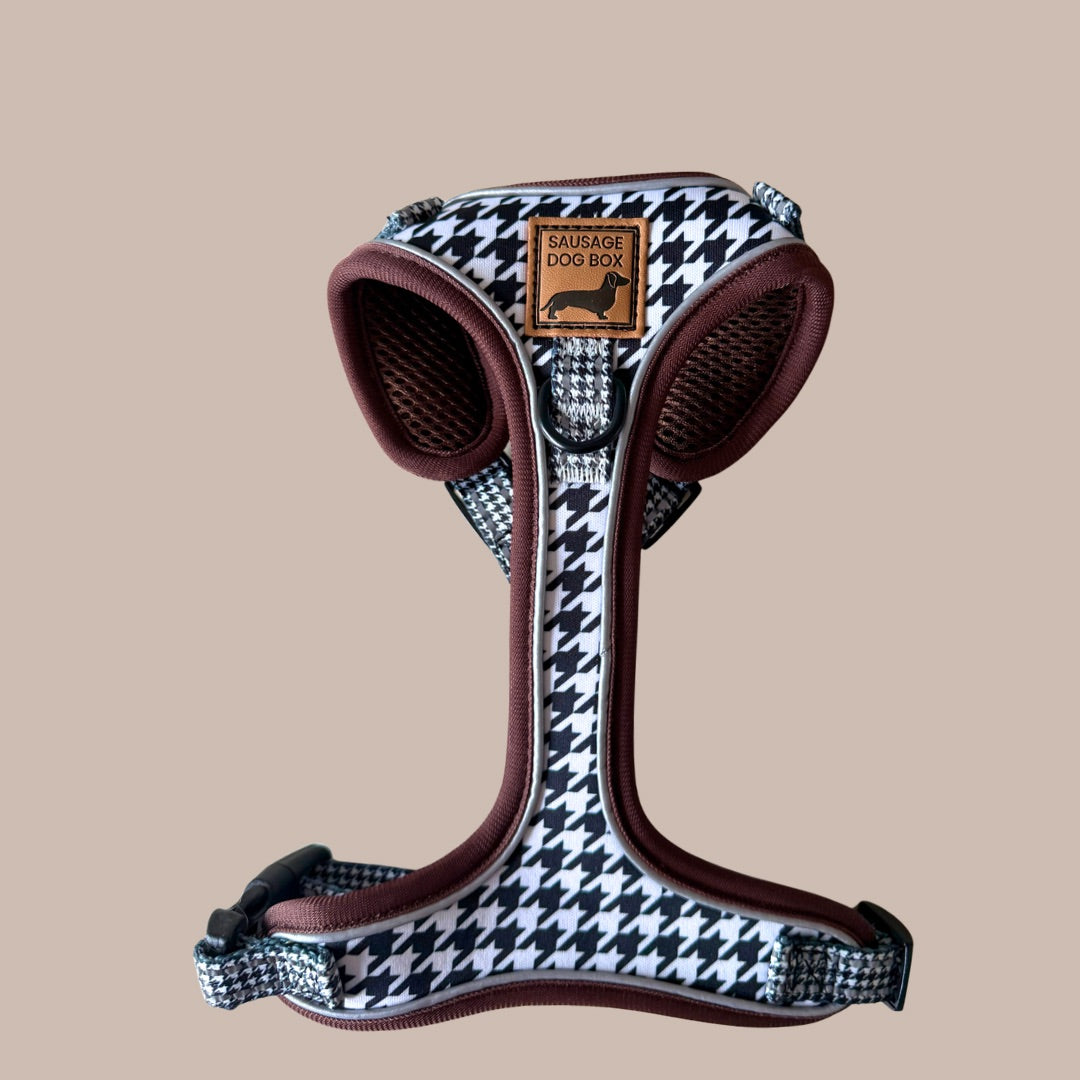 Houndstooth Anti-Rub Dachshund Harness For Sausage Dogs