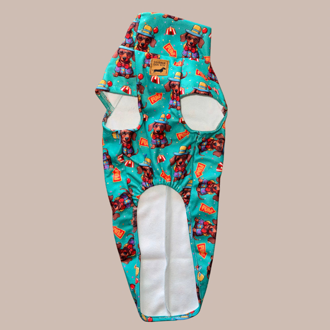 Top Dog Teal Circus Dachshund Fleece Jumper / Sweater | Sausage Dog Box