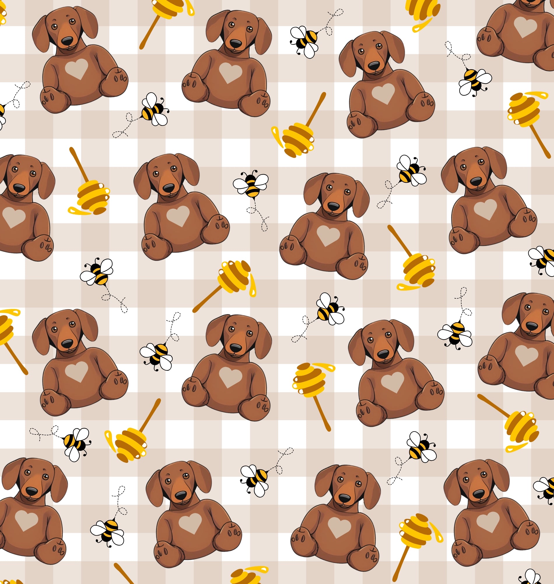 Honey Bear dachshund print fabric pattern used on the matching snood.