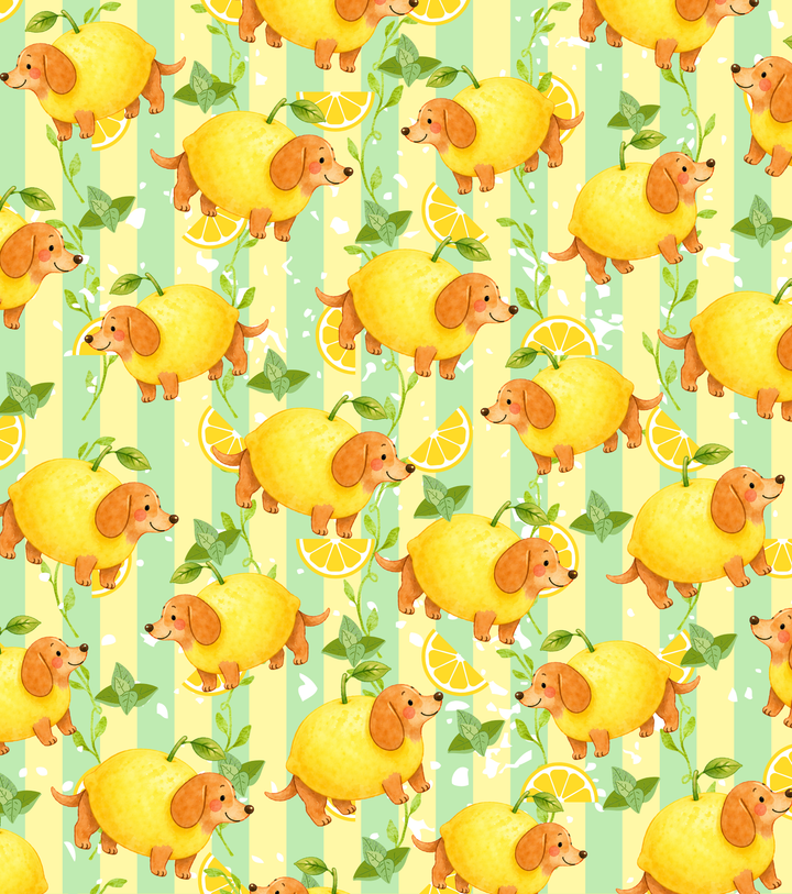 Sicilian Sausage dachshund pattern collection featuring lemons and dachshunds.