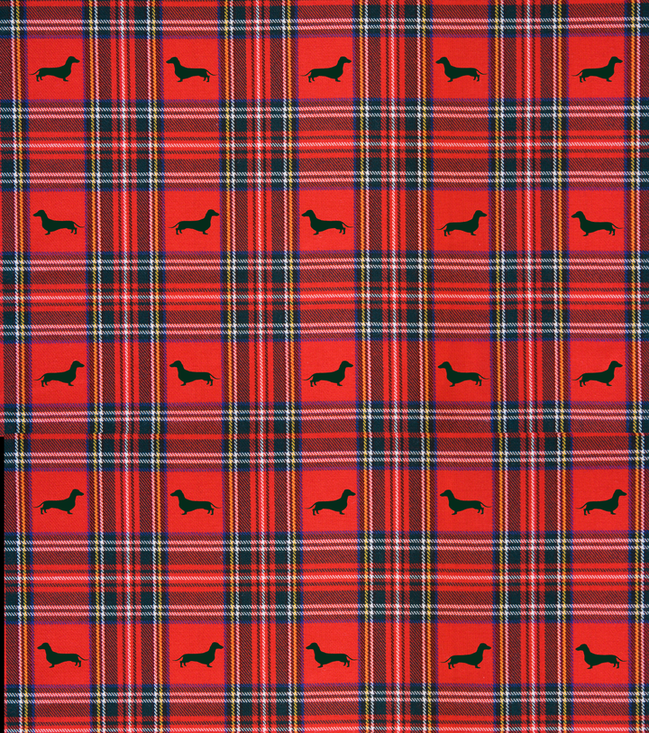 Tart'n Up tartan dachshund pattern collection with embroidered sausage dog silhouettes.