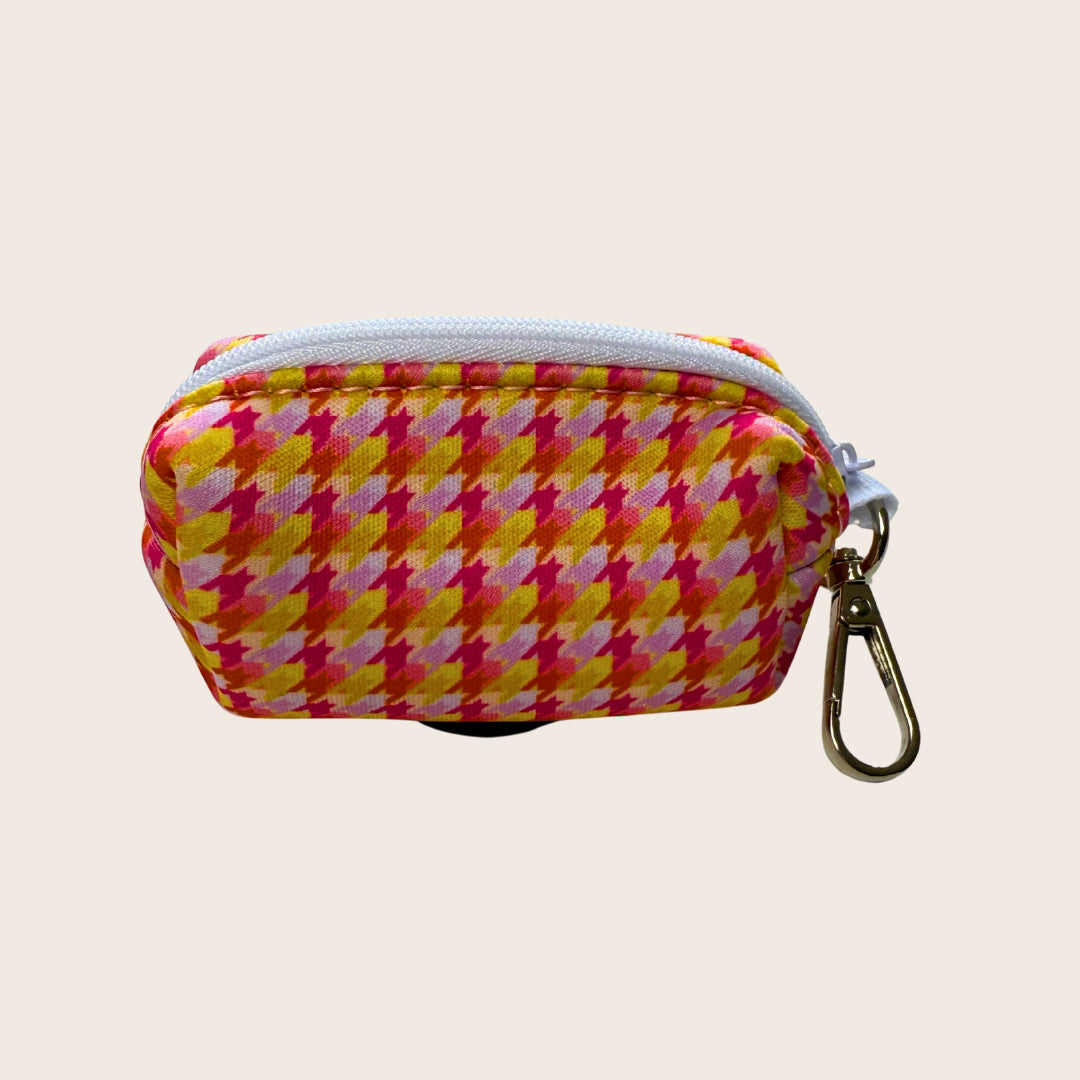 Rear view of the Tutti Fruitti dachshund dog poop bag holder with lead clip
